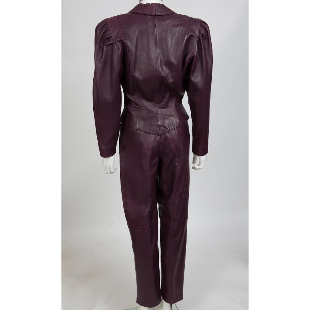 Brigid Brock 80s Aubergine Leather Pant Suit - Picture 4 of 10